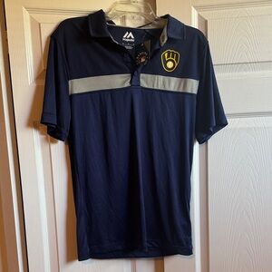 New Majestic Brewer’s polo. Size medium. Golf shirt. Genuine MLB